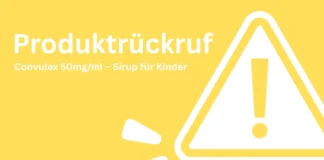 Warnhinweis zum Produktrückruf von Convulex 50 mg/ml – Sirup für Kinder aufgrund möglicher Glassplitter in der Charge M00651.