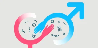 Illustration zu steigenden STI-Zahlen in Europa mit Symbolen für weiblich und männlich