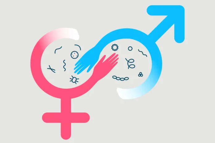 Illustration zu steigenden STI-Zahlen in Europa mit Symbolen für weiblich und männlich