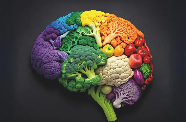 Illustration eines Gehirns aus verschiedenem Gemüse als Symbol für Ernährung bei neurodegenerativen Erkrankungen.