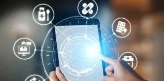 Illustration zu den Themen des STADA Health Report 2026 mit digitalen Gesundheitsanwendungen, Künstlicher Intelligenz und Gesundheitsversorgung.