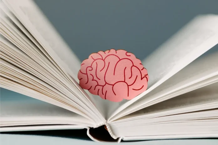 Stilisiertes Gehirn auf einem geöffneten Buch als Symbol für den World Brain Day und die Bedeutung der Gehirngesundheit.