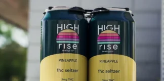 Zwei Dosen eines THC-hältigen Getränks der Marke High Rise mit Ananas-Geschmack.