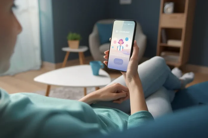 Person nutzt einen KI-Chatbot zum Thema psychische Gesundheit auf dem Smartphone