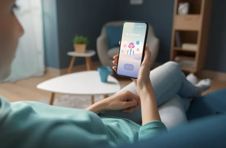 Person nutzt einen KI-Chatbot zum Thema psychische Gesundheit auf dem Smartphone