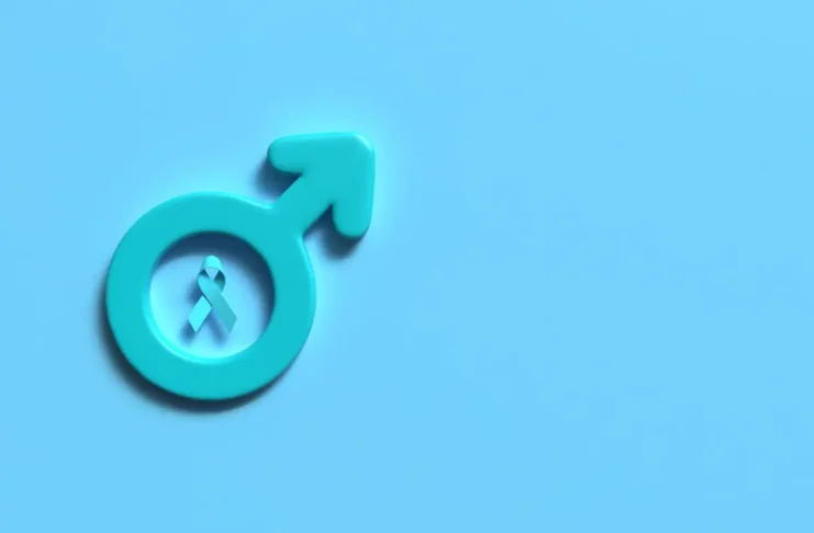 Männersymbol mit hellblauer Schleife als Symbol für Prostatakrebs
