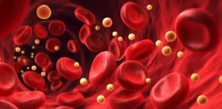 Rote Blutkörperchen in einem Blutgefäß als Symbol für Point-of-care-Testungen