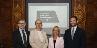 Vier Vortragende bei der Präsentation des Austrian Health Report 2026: Thomas Czypionka, Eva Zeglovits, Barbara Haid und Marco Pucci.