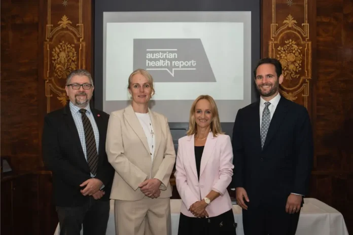 Vier Vortragende bei der Präsentation des Austrian Health Report 2026: Thomas Czypionka, Eva Zeglovits, Barbara Haid und Marco Pucci.