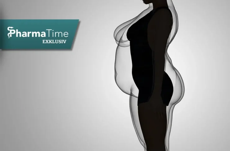 Silhouette einer Frau mit überlagerter Körperkontur als Symbol für Gewichtsreduktion und Adipositas